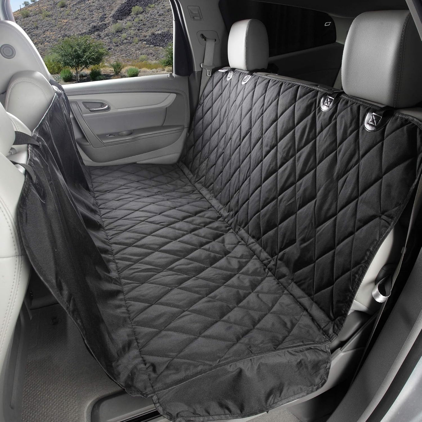 Leather Backseat Extender for Dogs - Black with Door Covers